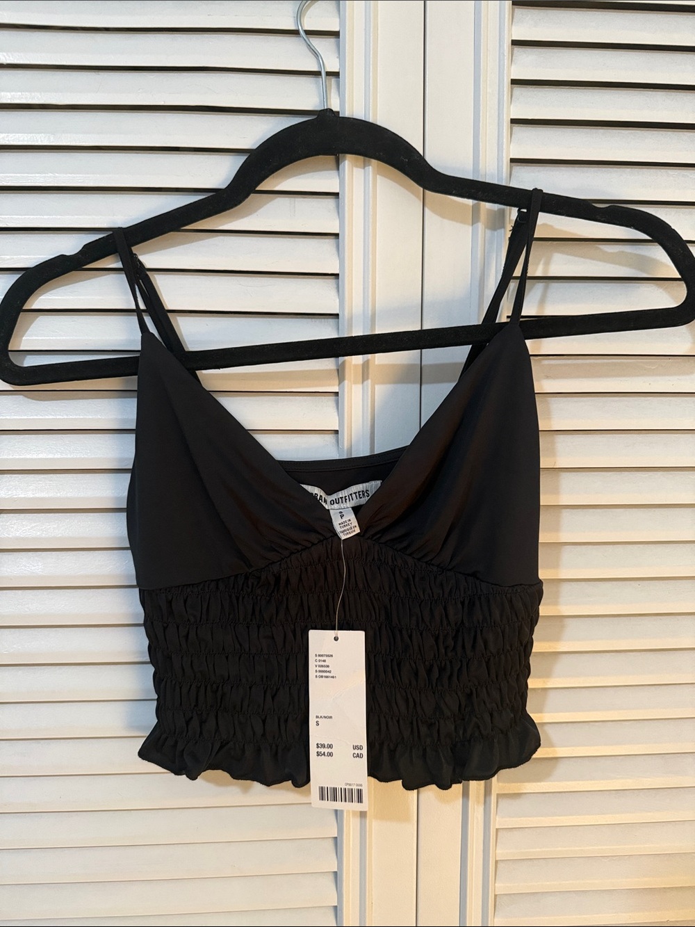 Urban Outfitters Black Smocked Crop Top (brand new, tags on)
